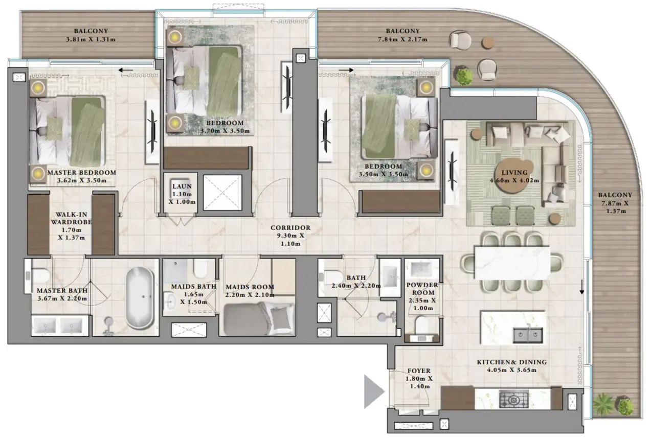 Avarra by Palace 3 bed floor plan, 1,836 sqft