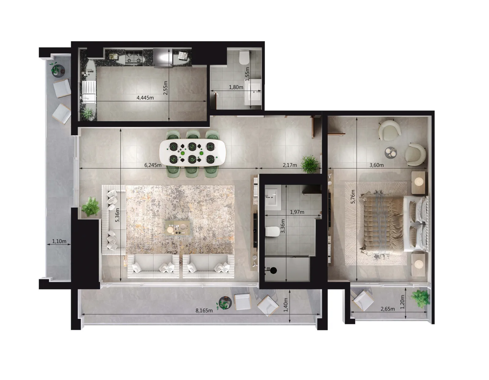 Uniestate Millennium Tower 1 bed floor plan, 1,268 sqft