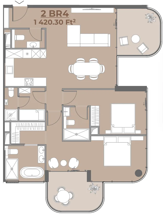 House of WELL 2 bed floor plan, 1,421 sqft