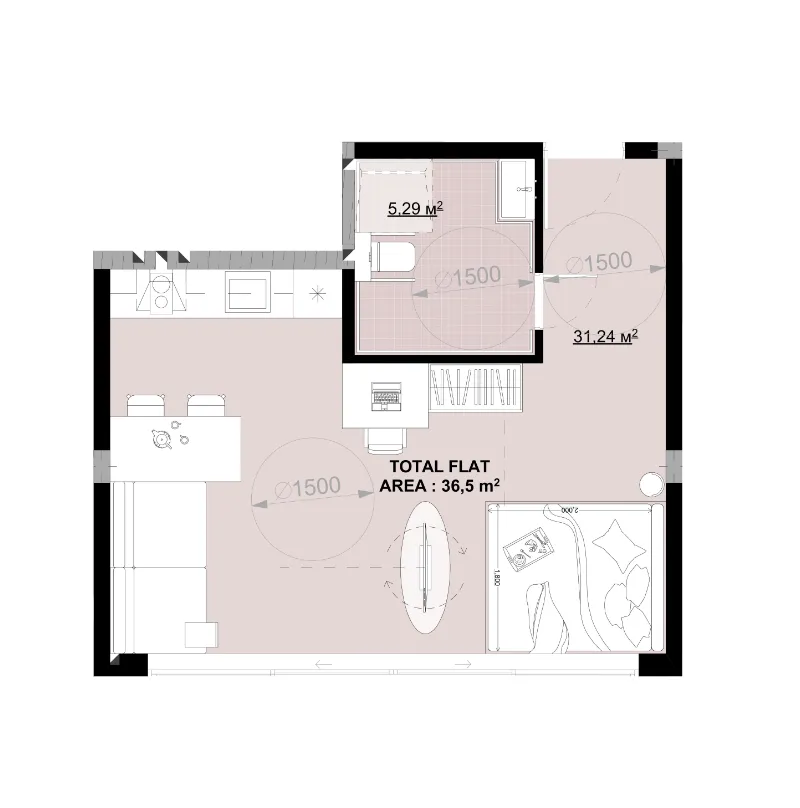 Buddha Club House Studio floor plan, 398 sqft