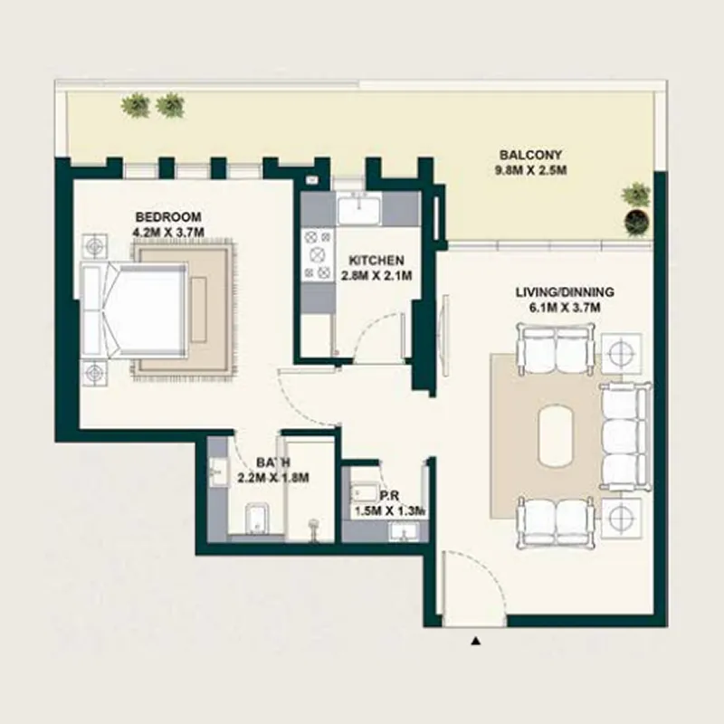 Exotica by Al Marina 1 bed floor plan, 836 sqft