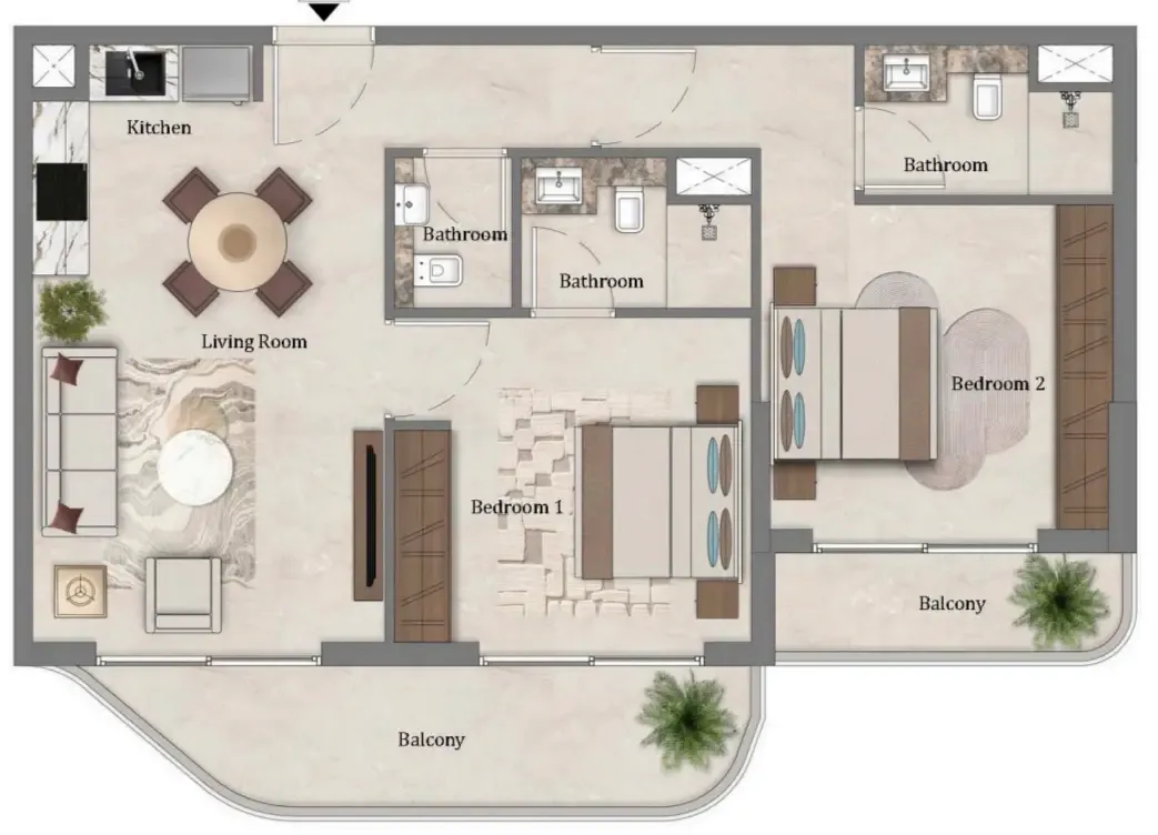 Mirari Lagoon by Zoya 2 bed floor plan, 942 sqft