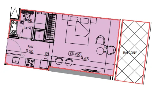 Binghatti Hillviews Studio floor plan, 453 sqft