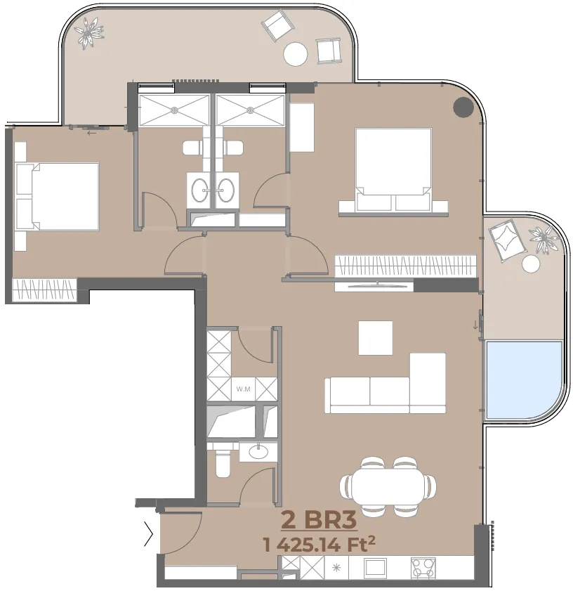 House of WELL 2 bed floor plan, 1,428 sqft