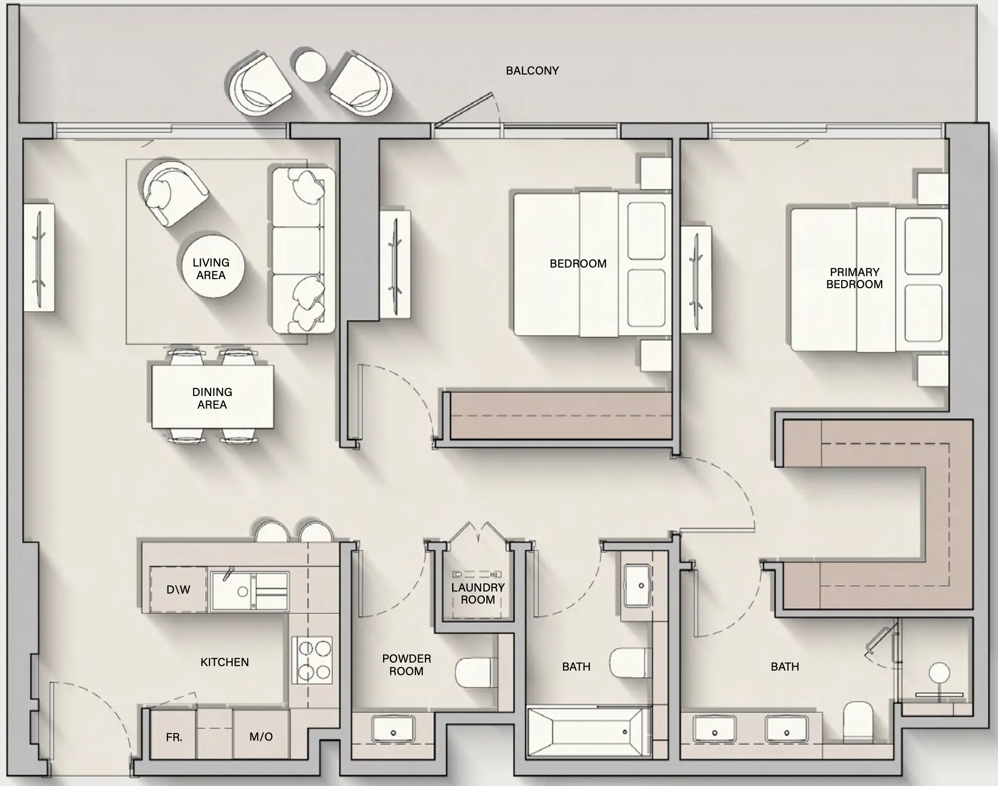 The Hillgate 2 bed floor plan, 1,246 sqft