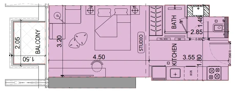 Binghatti Luxuria Studio floor plan, 336 sqft