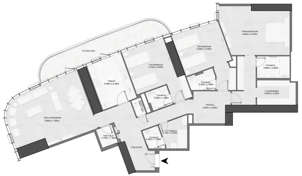 Joud Tower 3 bed floor plan, 2,709 – 2,721 sqft