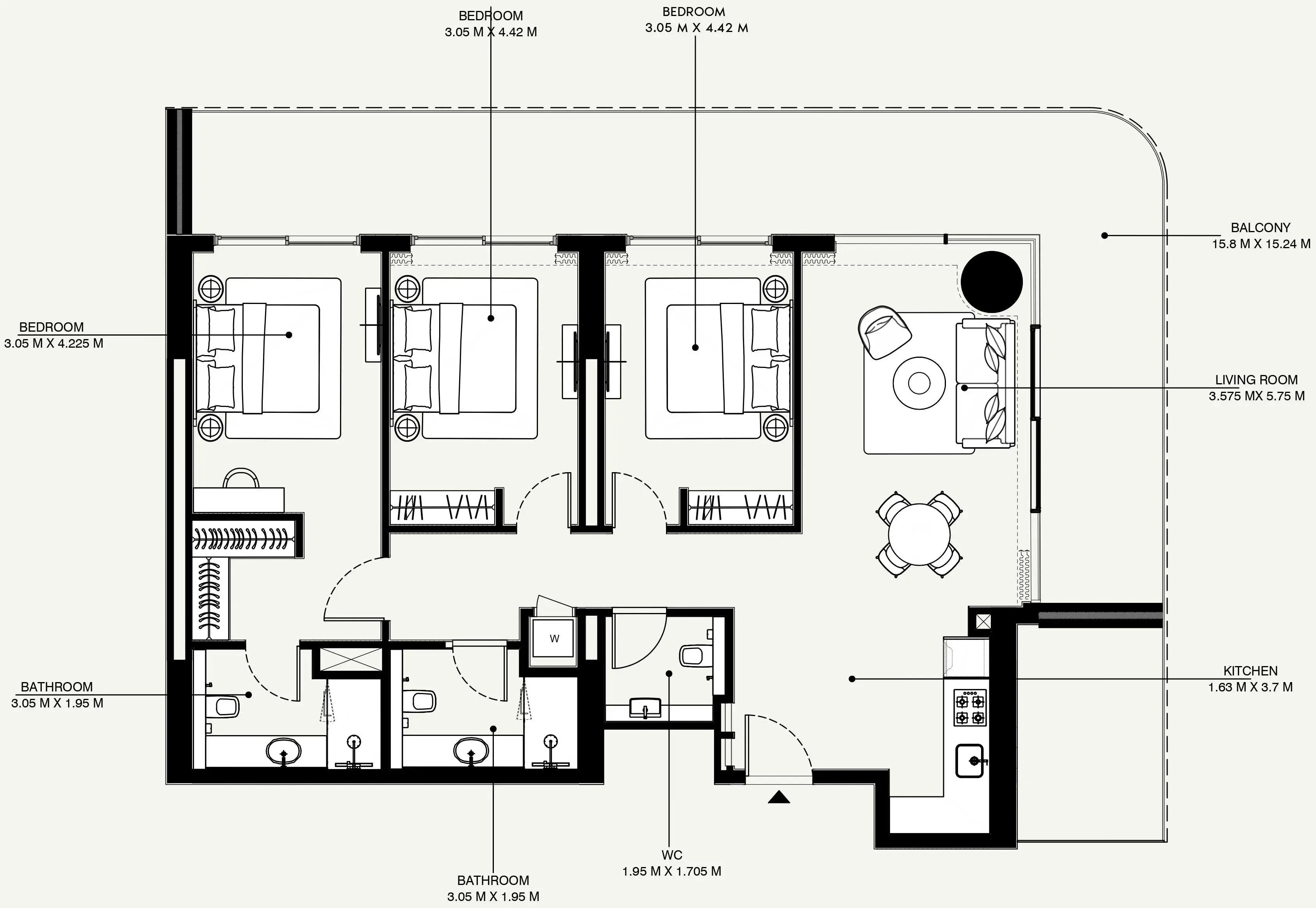 Azizi Venice 3 bed floor plan, 1,742 sqft