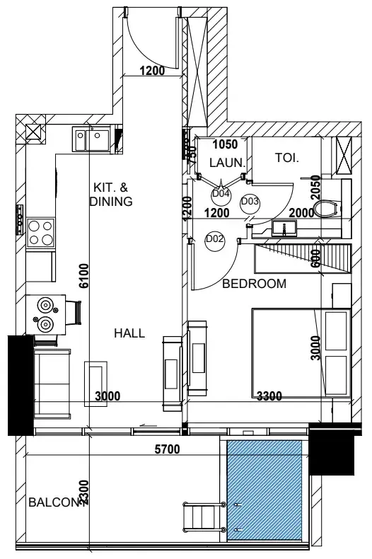 Peace Lagoons 1 bed floor plan, 613 sqft