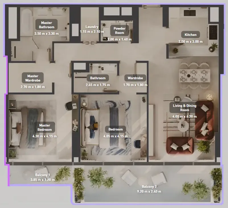 Luluat Marina at Luluat Al Raha 2 bed floor plan, 1,526 sqft