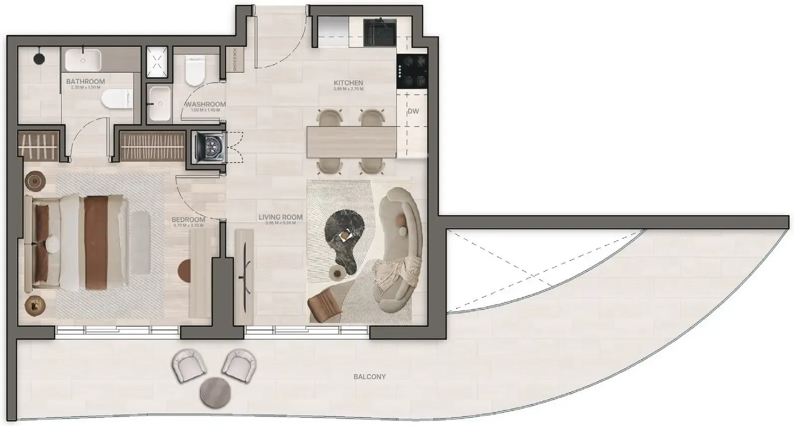 Stax 1 bed floor plan, 816 – 818 sqft