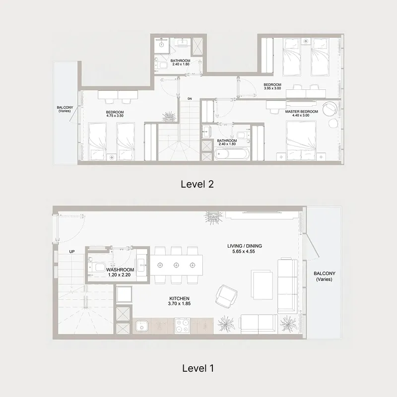 Perla 1 at the Bay 3 bed floor plan, 1,247 – 1,299 sqft