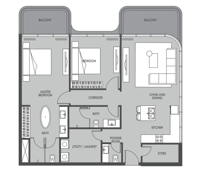 Seaside by Prestige One 2 bed floor plan, 1,279 sqft