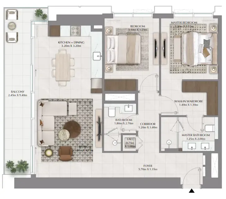 Lyvia By Palace 2 bed floor plan, 1,241 sqft