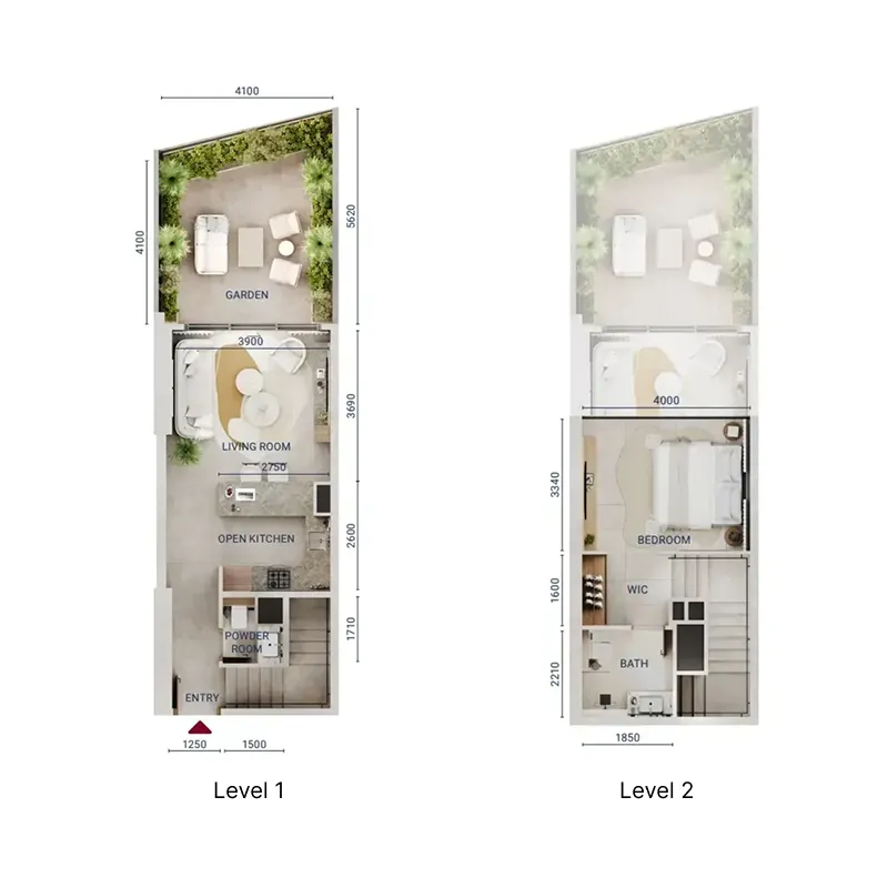 Mirdad 1 bed floor plan, 1,000 sqft