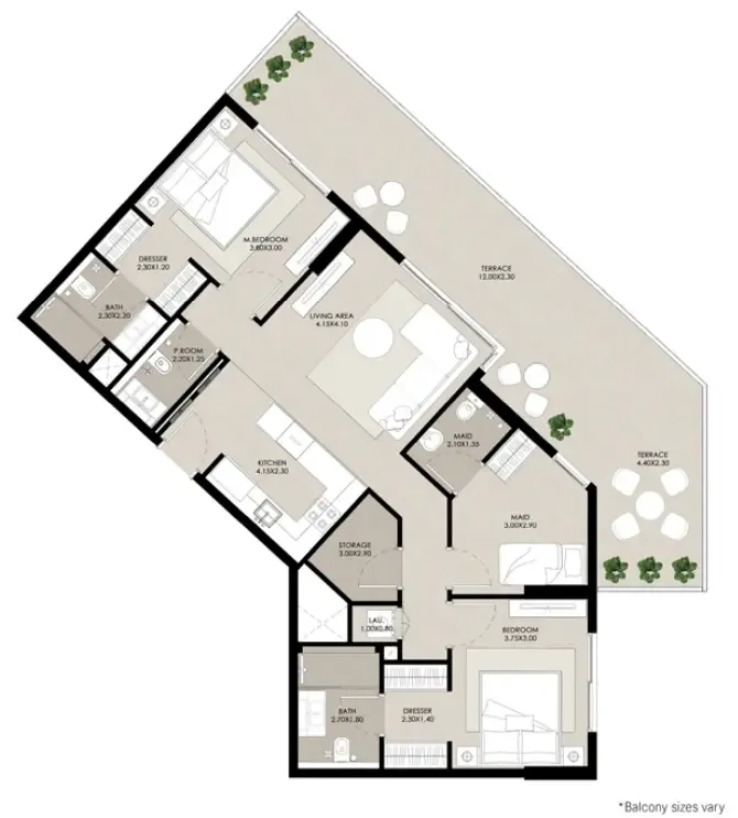 Rosewell 2 bed floor plan, 1,598 sqft