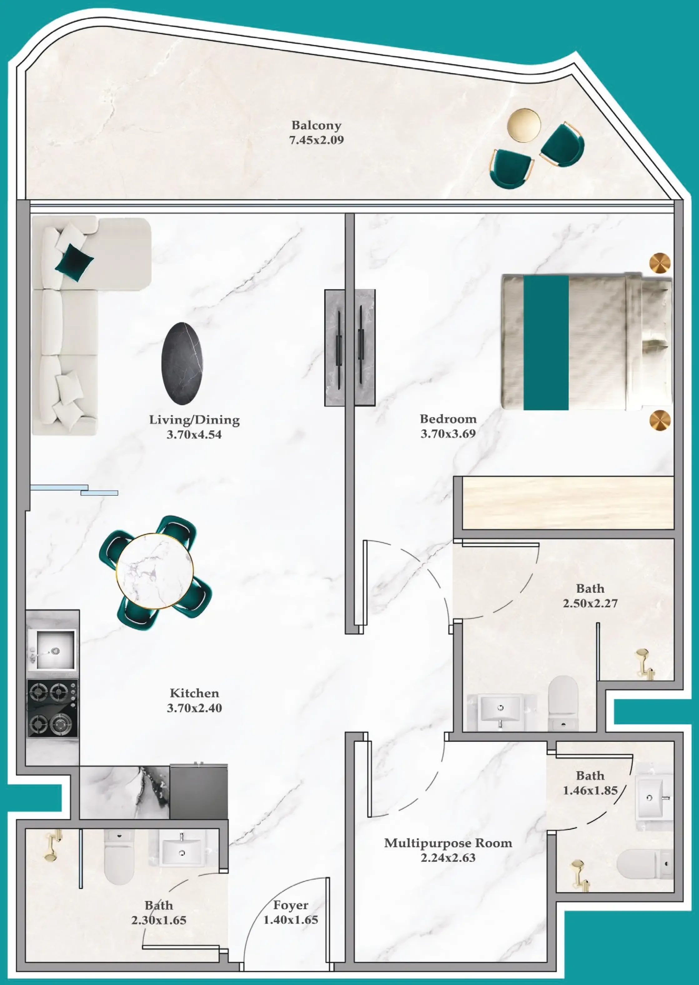 Breez 1 bed floor plan, 793 – 805 sqft