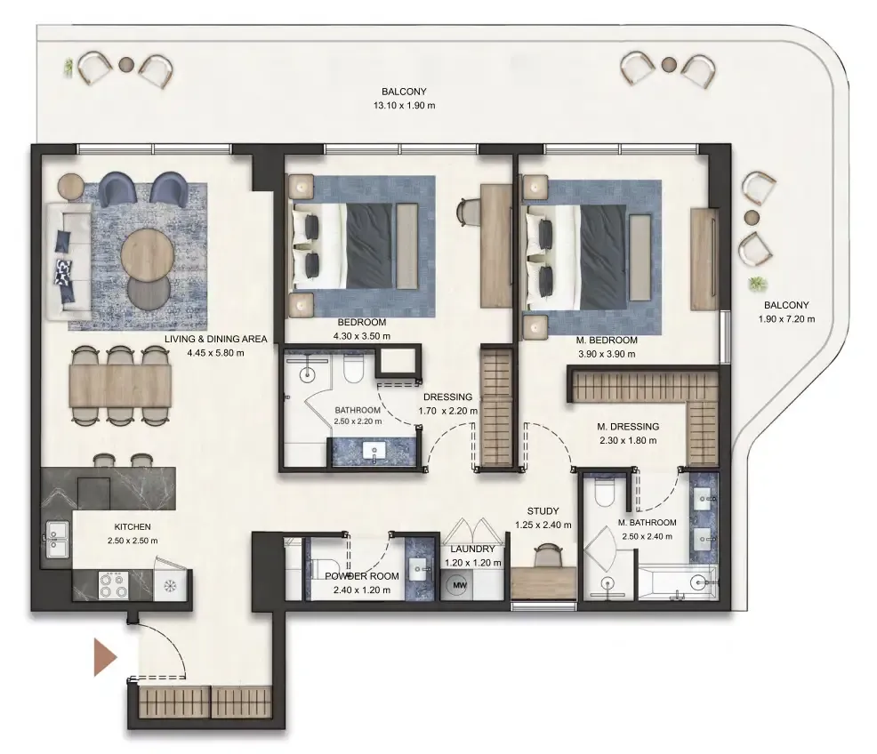 Seamont Autograph Collection Residences 2 bed floor plan, 2,035 sqft