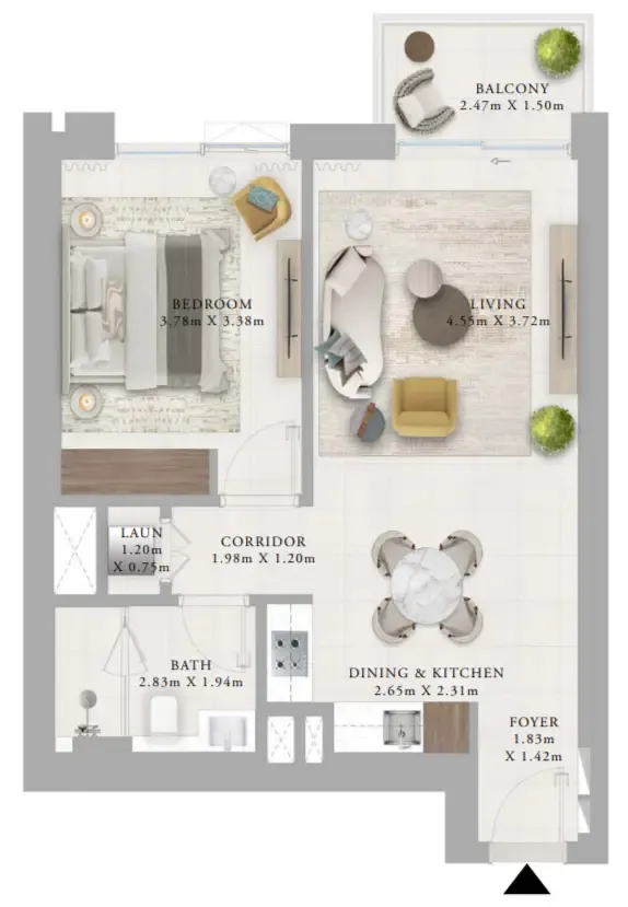 Creek Haven 1 bed floor plan, 728 sqft