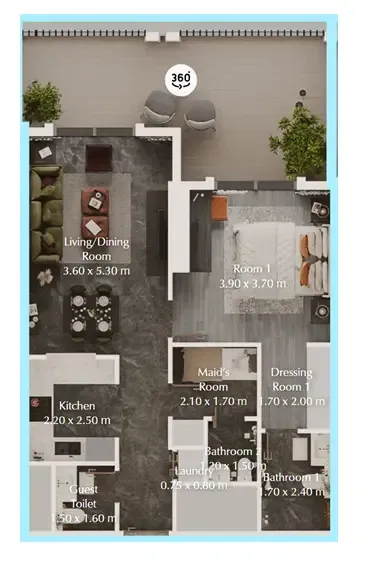 Bab Al Qasr Garden Residences 65 1 bed floor plan, 913 sqft