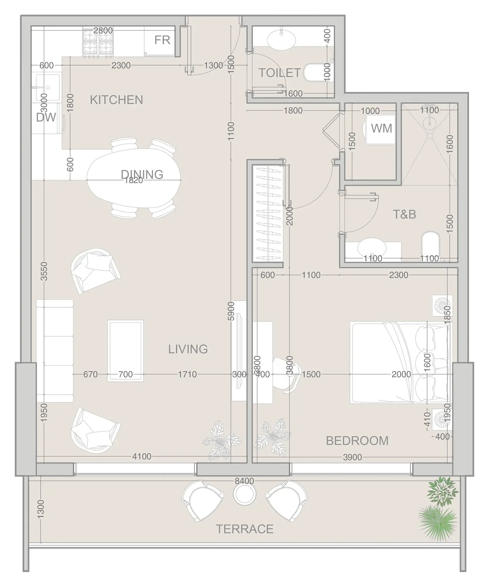 V1VID Tower 1 bed floor plan, 910 sqft