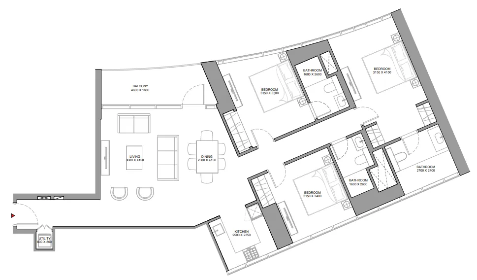 Skyvue Spectra 3 bed floor plan, 1,490 sqft