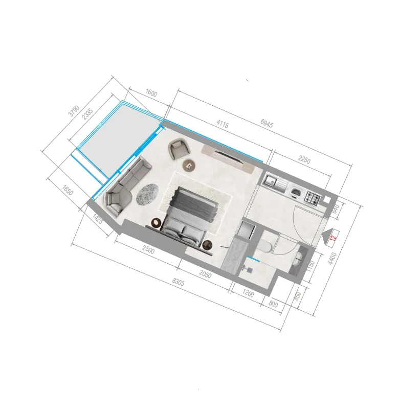 Orchid Towers Phase 1 Studio floor plan, 387 sqft