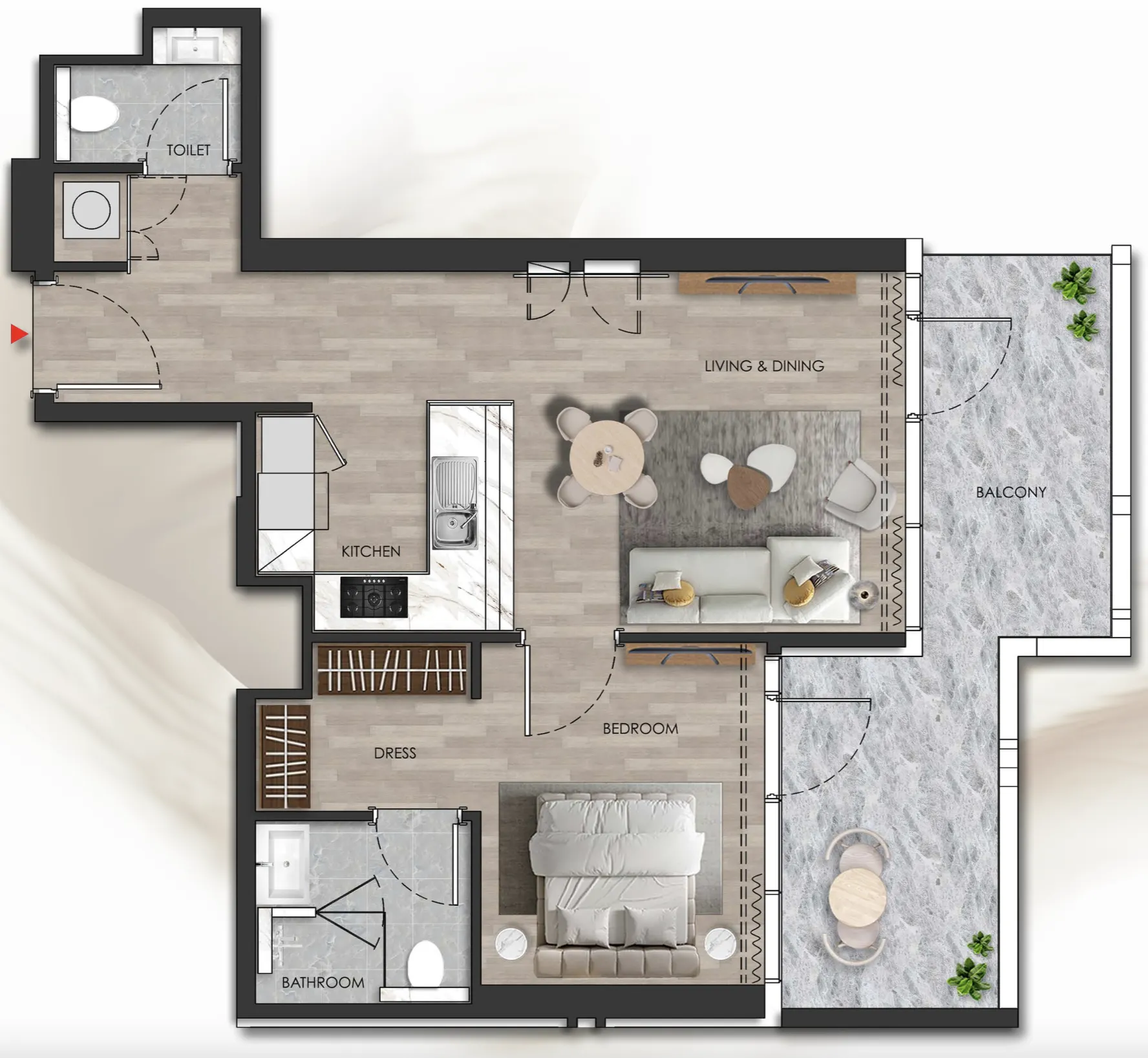 Island Heights 1 bed floor plan, 824 sqft