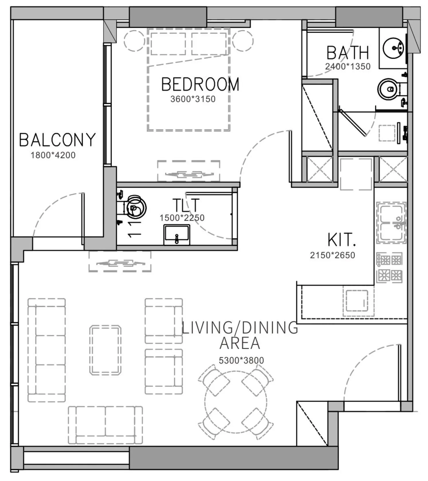Stamn Yuni 1 bed floor plan, 676 sqft