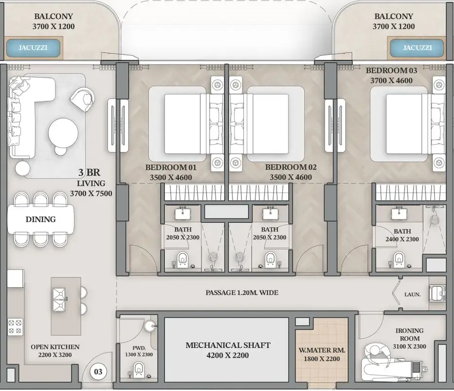Wellington Ocean Walk 3 bed floor plan, 1,733 sqft