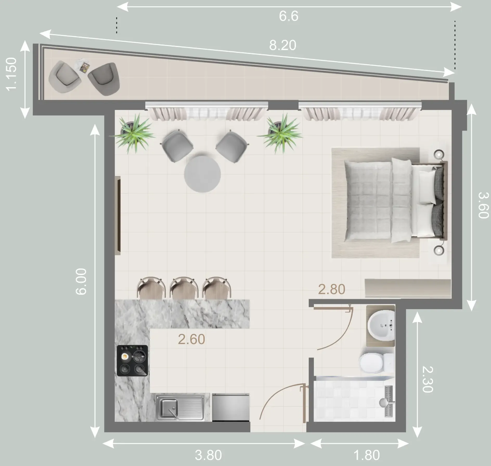 Galleria Residences Studio floor plan, 526 sqft