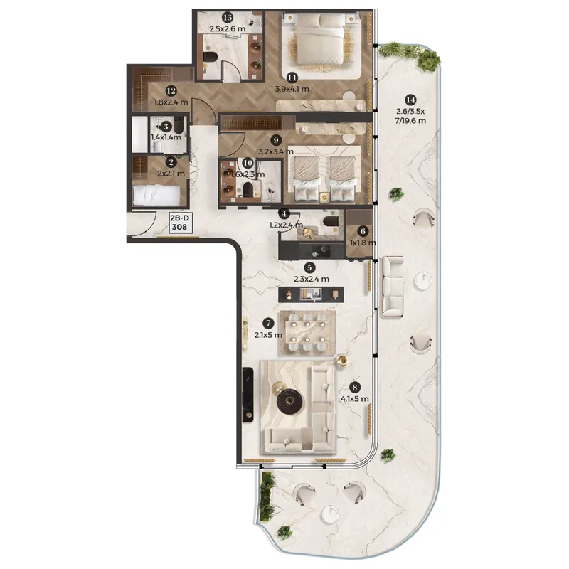 Stellar by Elie Saab 2 bed floor plan, 1,951 sqft