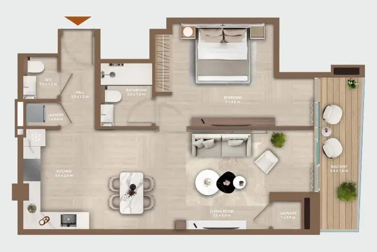Celeste by HRE 1 bed floor plan, 824 sqft