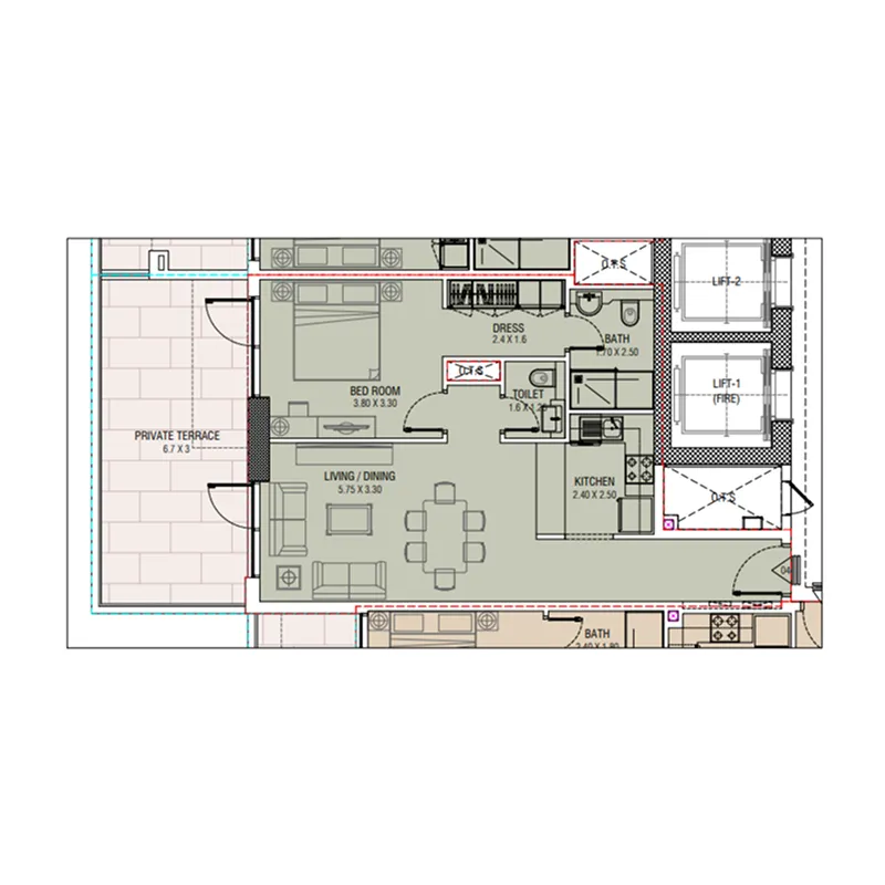 Al Waleed W.S 1 1 bed floor plan, 898 sqft