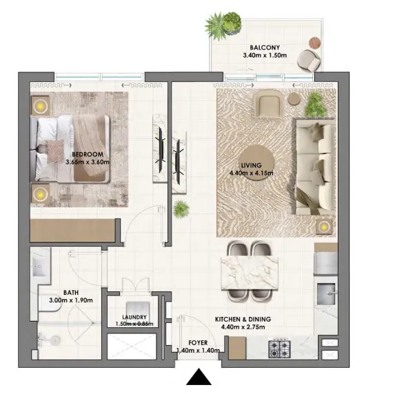 Parkwood Emaar 1 bed floor plan, 730 – 733 sqft