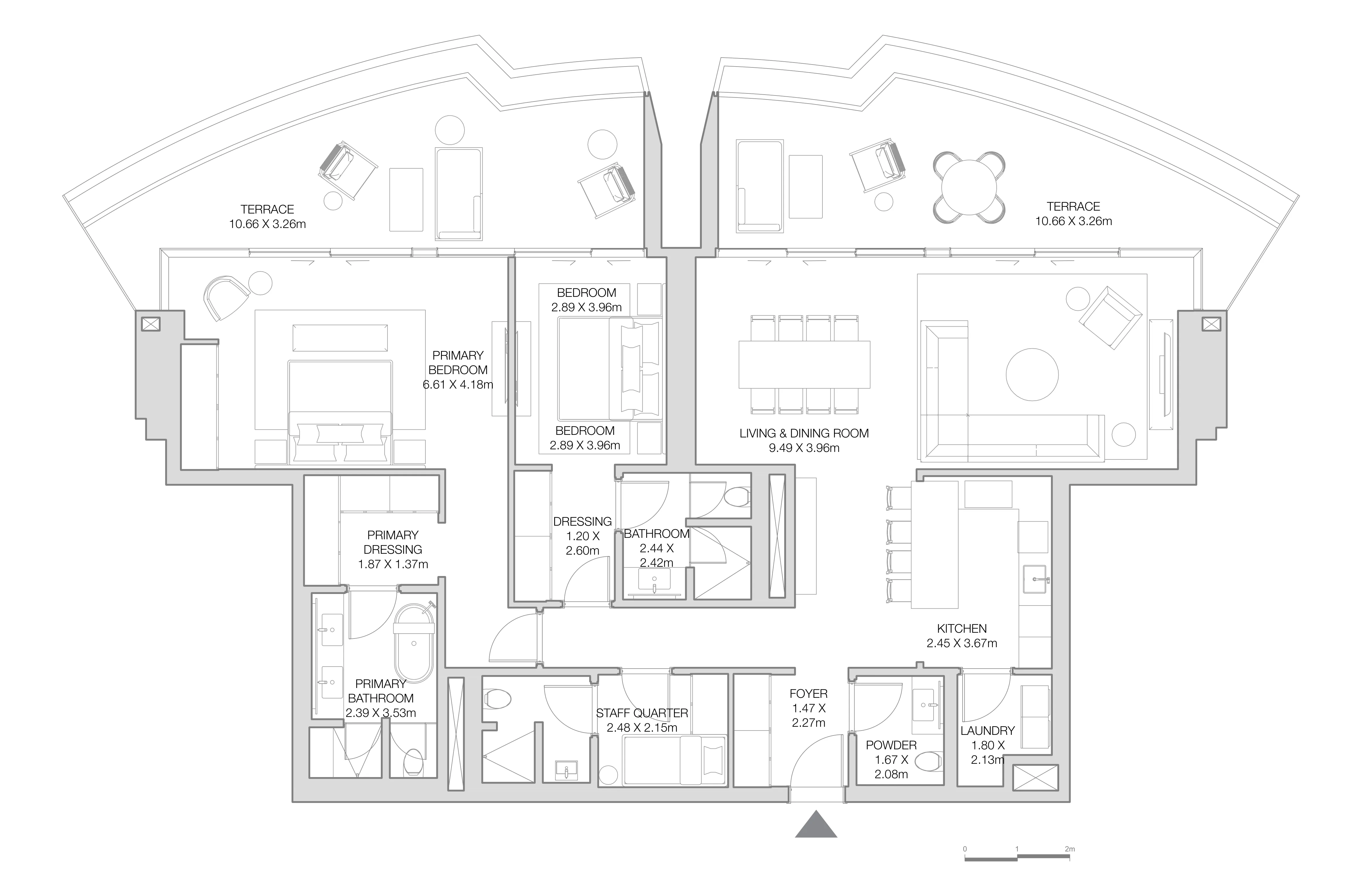 The Residences at The Dubai Beach EDITION 2 bed floor plan, 2,399 sqft