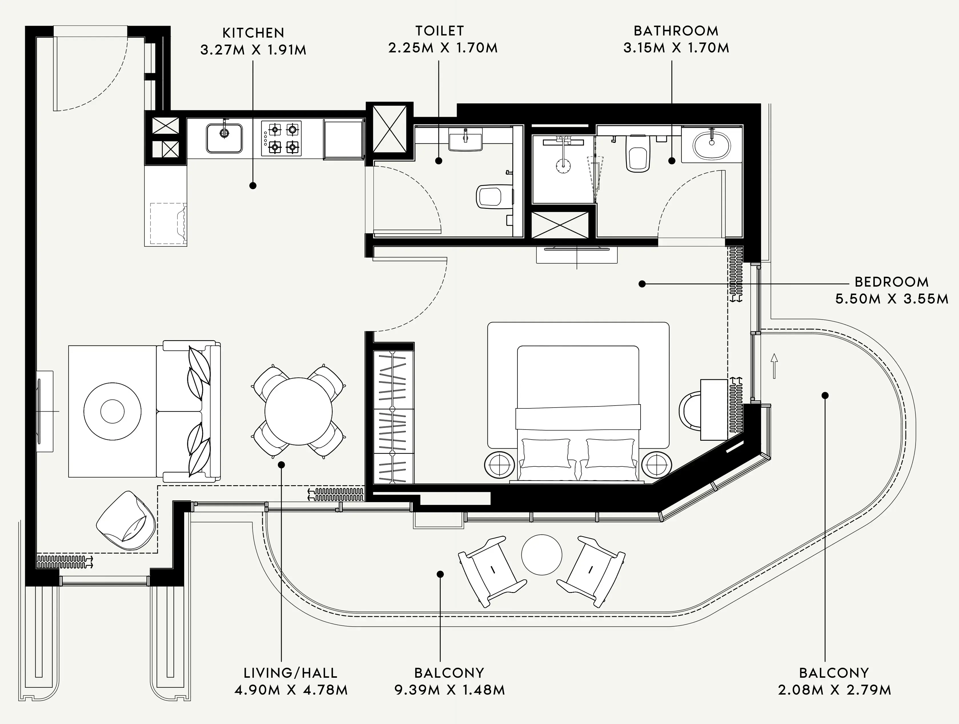 Azizi Venice 1 bed floor plan, 904 sqft