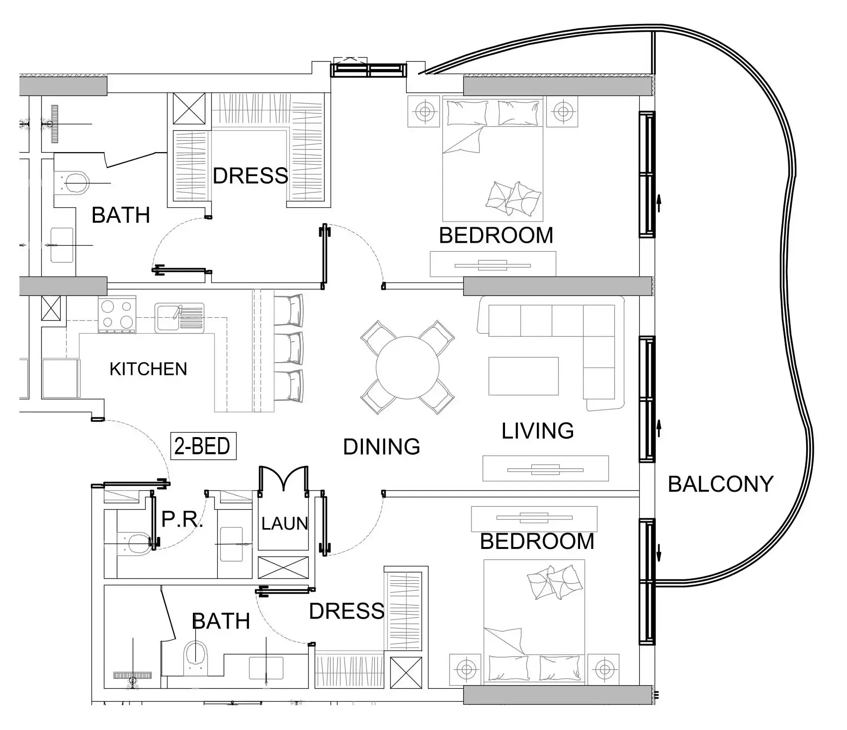 Valencia 2 bed floor plan, 1,160 sqft