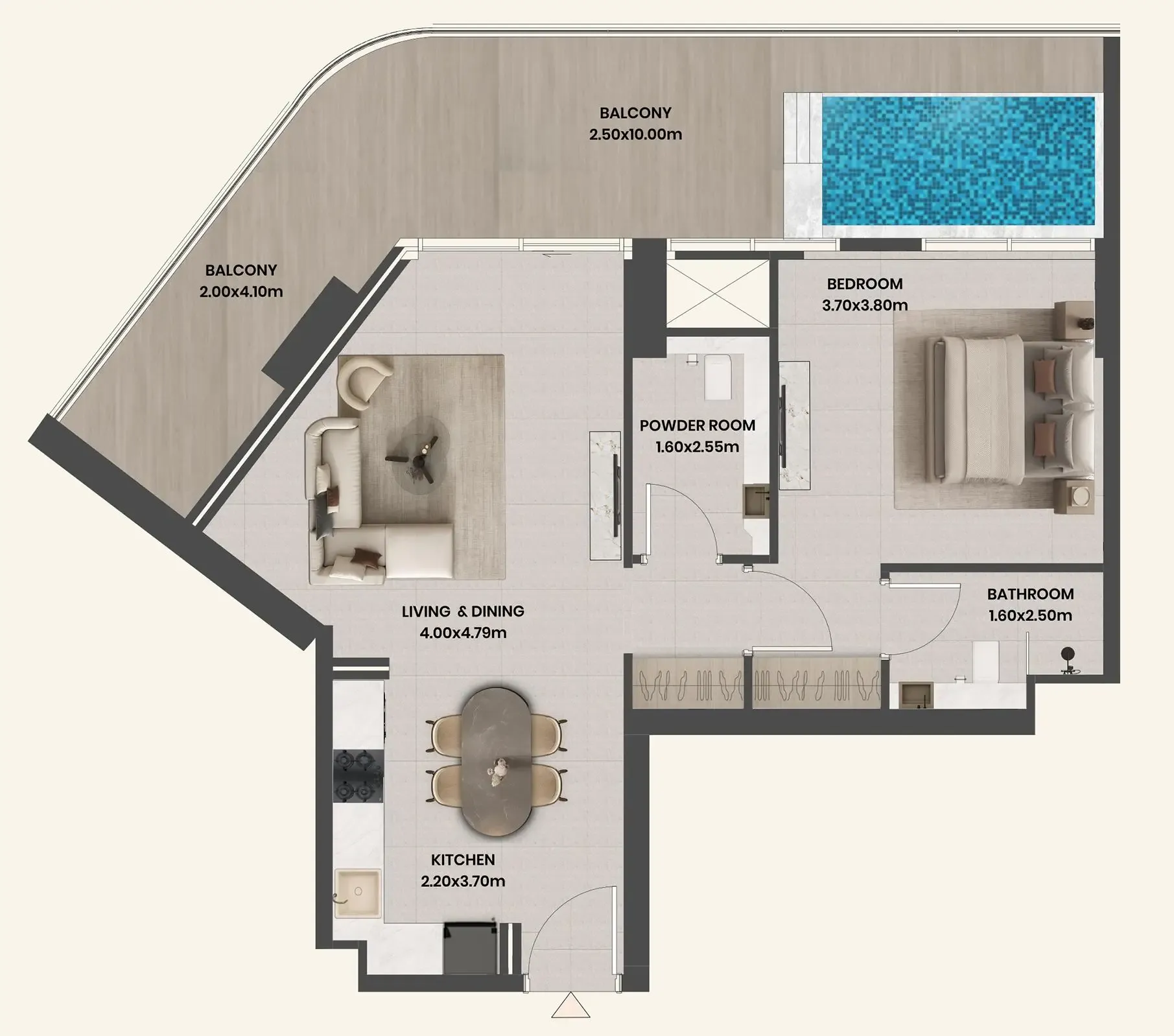 Divine Al Barari 1 bed floor plan, 1,014 sqft