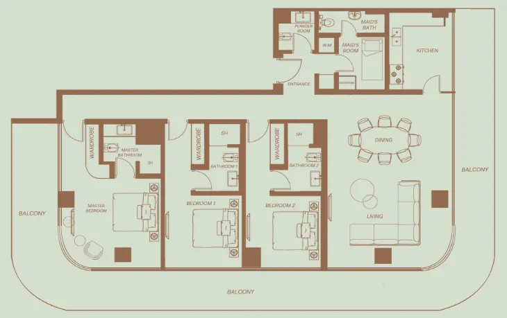 Eden House The Park 3 bed floor plan, 2,547 – 2,552 sqft