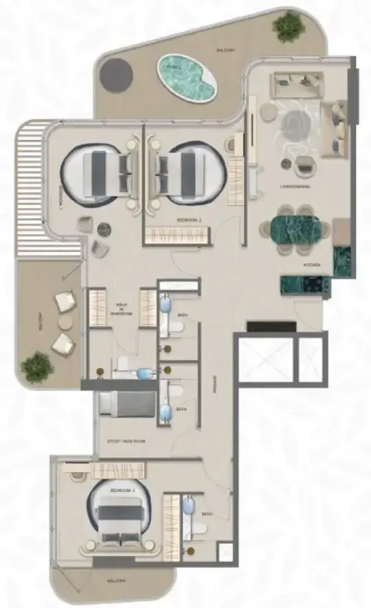 Treppan Serenique Residences 3 bed floor plan, 1,813 – 1,856 sqft