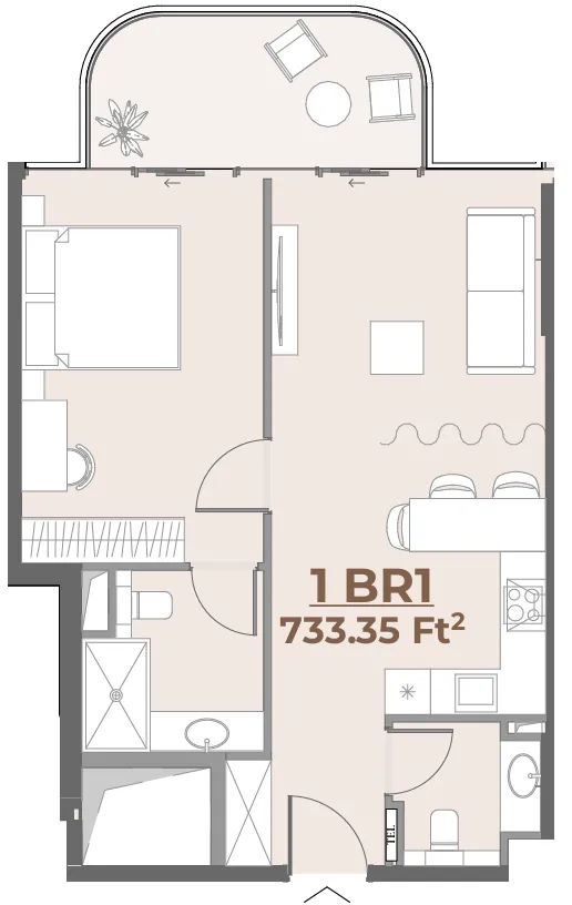 House of WELL 1 bed floor plan, 731 – 732 sqft