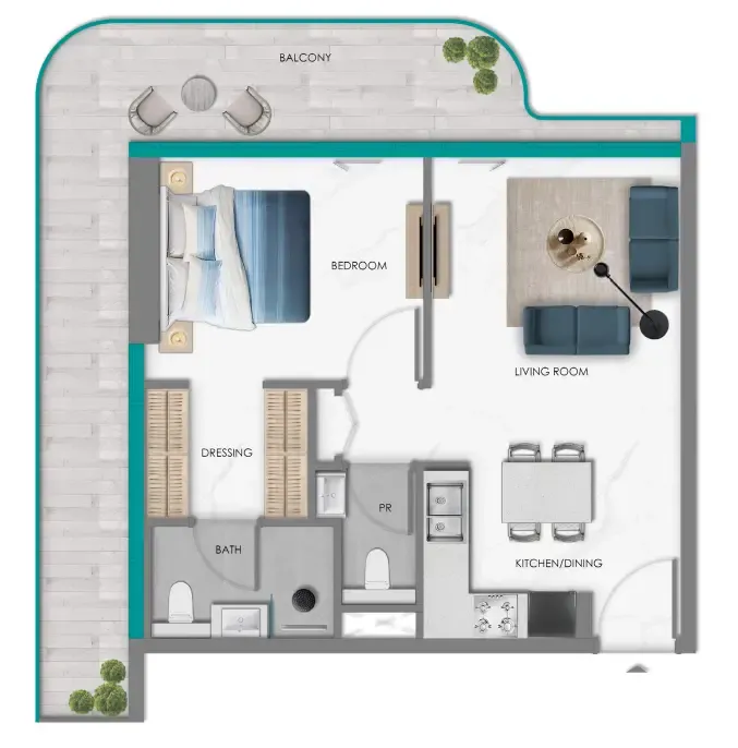 Samana South Haven 1 bed floor plan, 634 – 718 sqft
