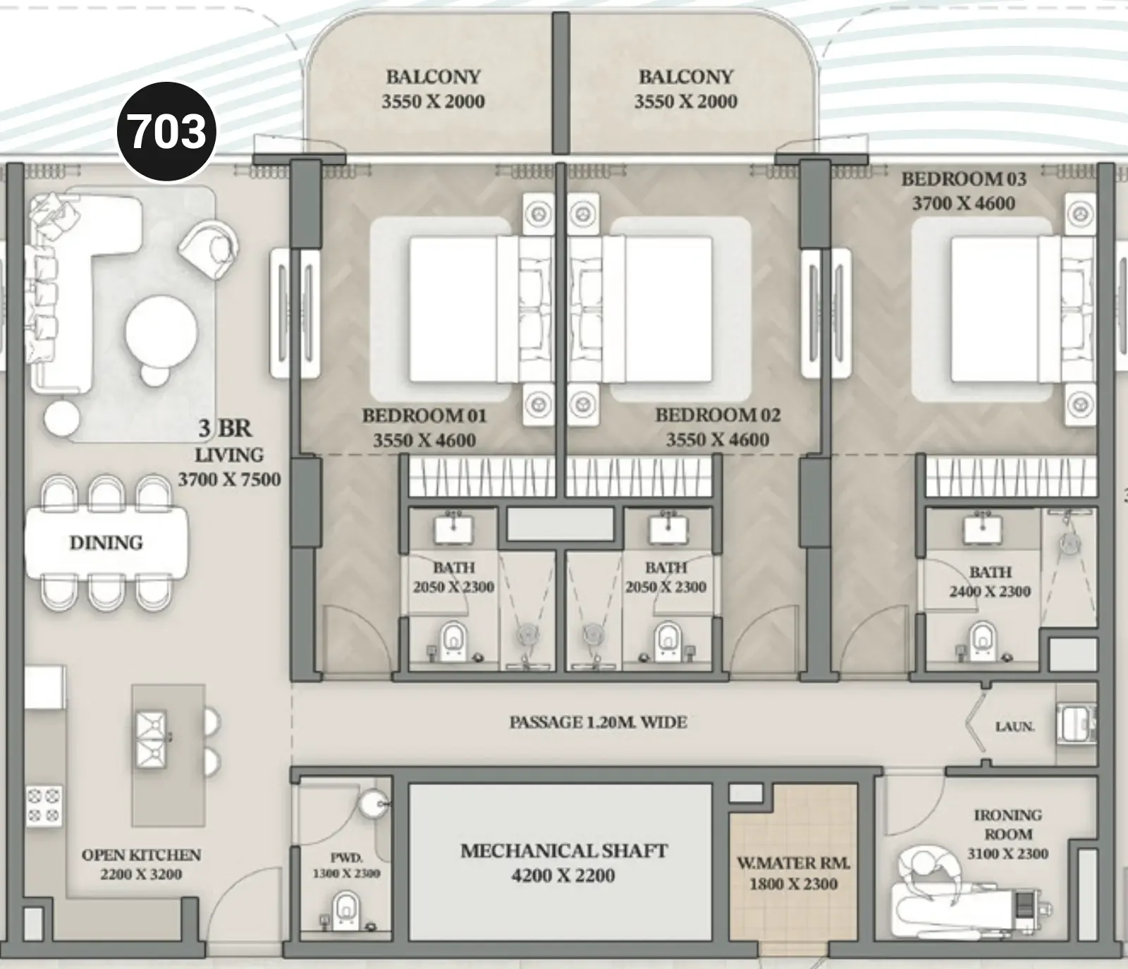 Wellington Ocean Walk 3 bed floor plan, 1,717 sqft