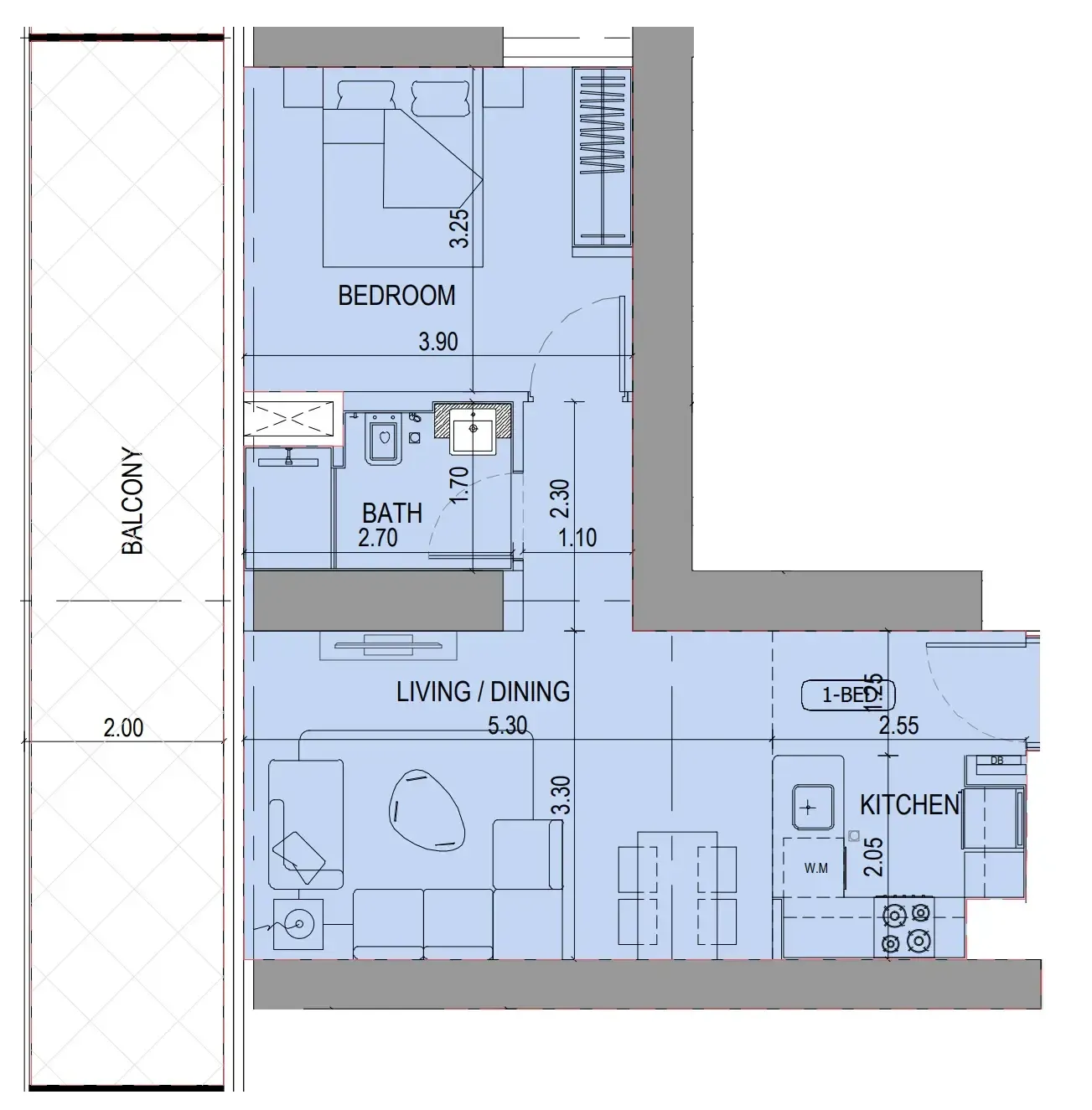 Binghatti Sky Terraces 1 bed floor plan, 822 sqft