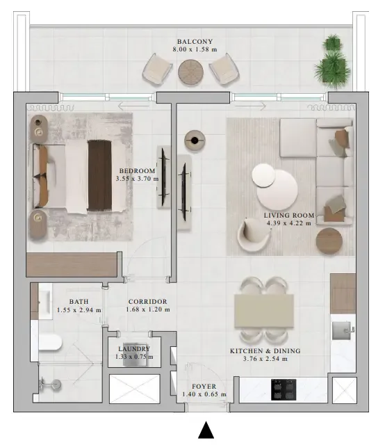 Rosehill 1 bed floor plan, 820 sqft