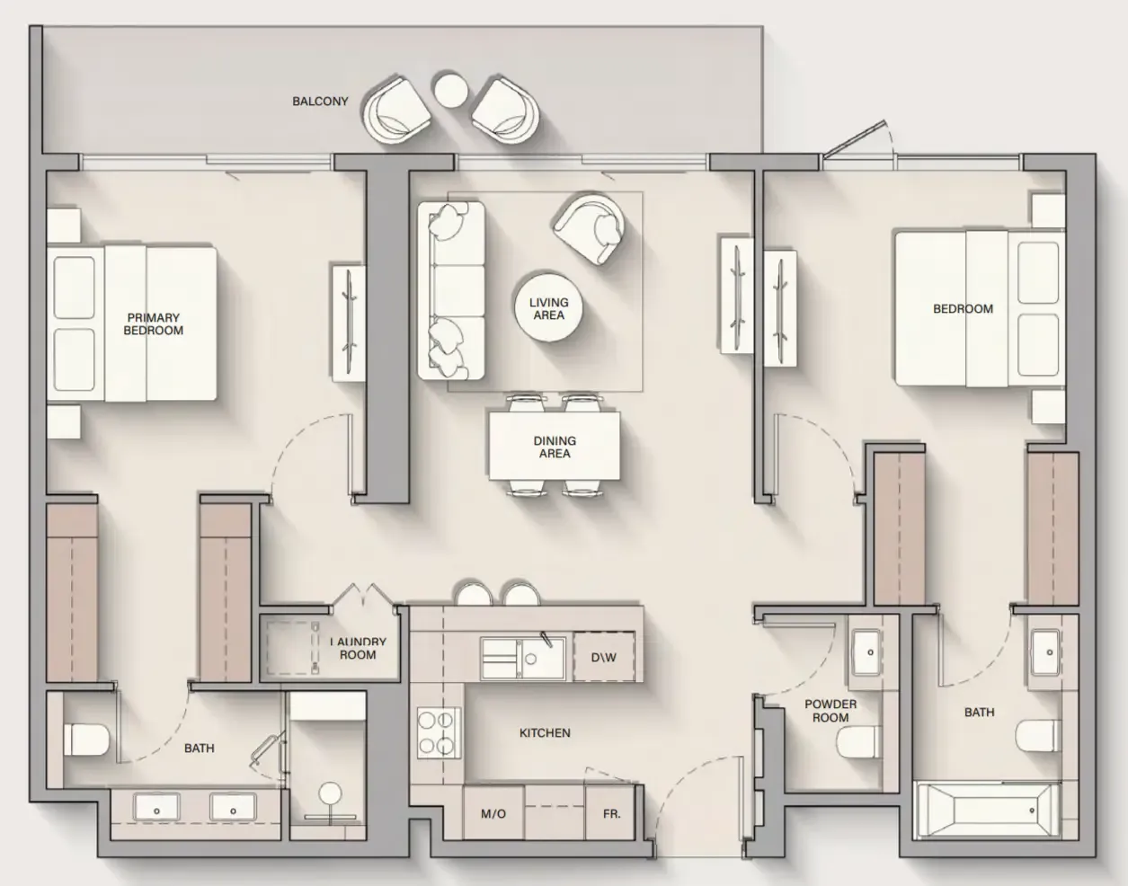 The Hillgate 2 bed floor plan, 1,197 sqft