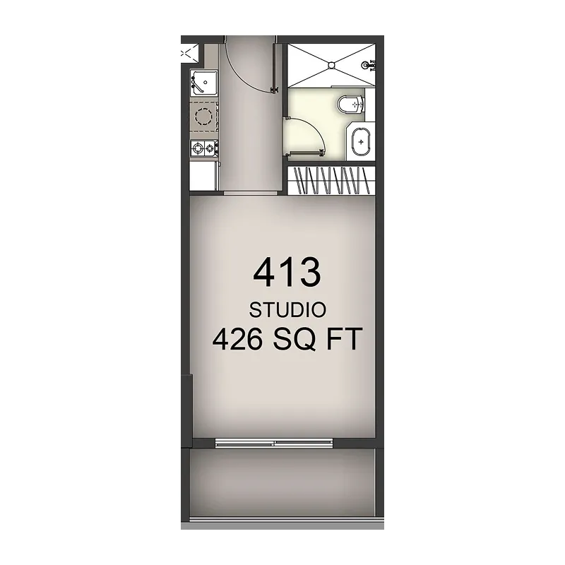 Aizel Tower Studio floor plan, 426 sqft