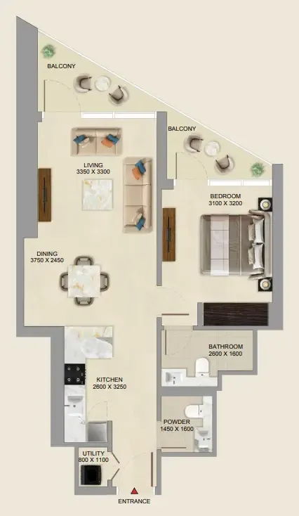 Skyvue Altier 1 bed floor plan, 739 – 752 sqft