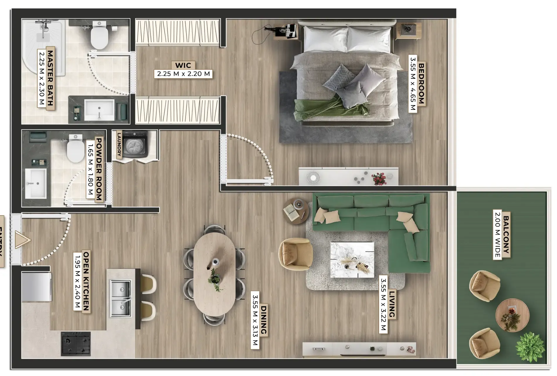 Firoza 1 bed floor plan, 836 sqft